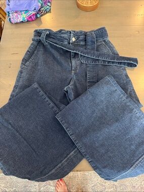 J. Crew Factory Dark Indigo Wide-Leg Jeans with Belt